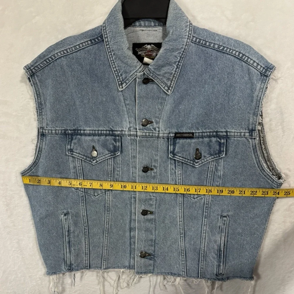 Y2K Harley Davidson Denim Vest‎ Size L Distressed Florida Logo Patch Grunge VTG - Picture 11 of 16